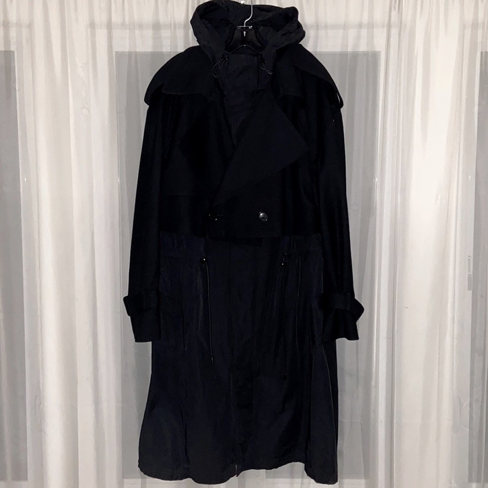 Juun.J hybrid trench coat w hood wool/nylon raincoat/windbreaker 46 oversized‌